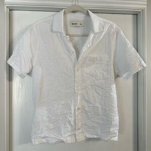 Hollister White Short-Sleeve Textured Button-Down Shirt